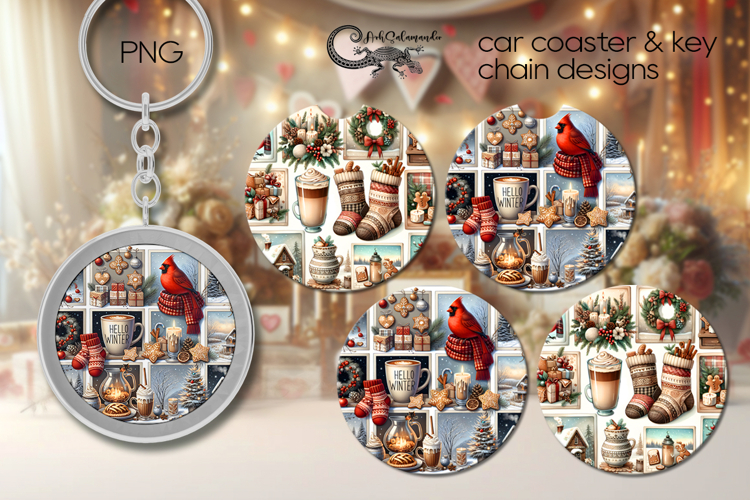 Christmas vibes | winter Car coaster & key chain deisgn PL