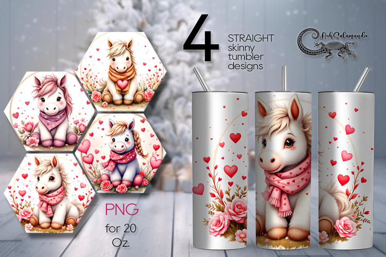 Valentine animals | horse Skinny tumbler sublimation design