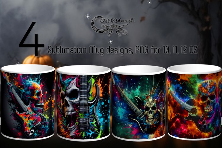 Music   Skulls | 4 Halloween Sublimation Mug design PLUS2