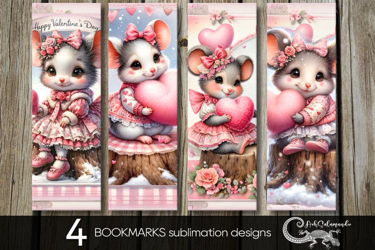 Valentine mouse| 4 love bookmarks sublimation designs