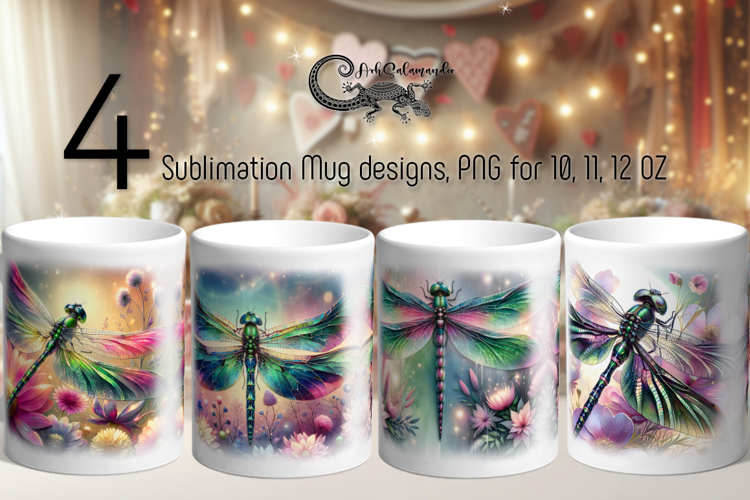 Watercolor Dragonfly | 4 Sublimation Mug designs PLUS2