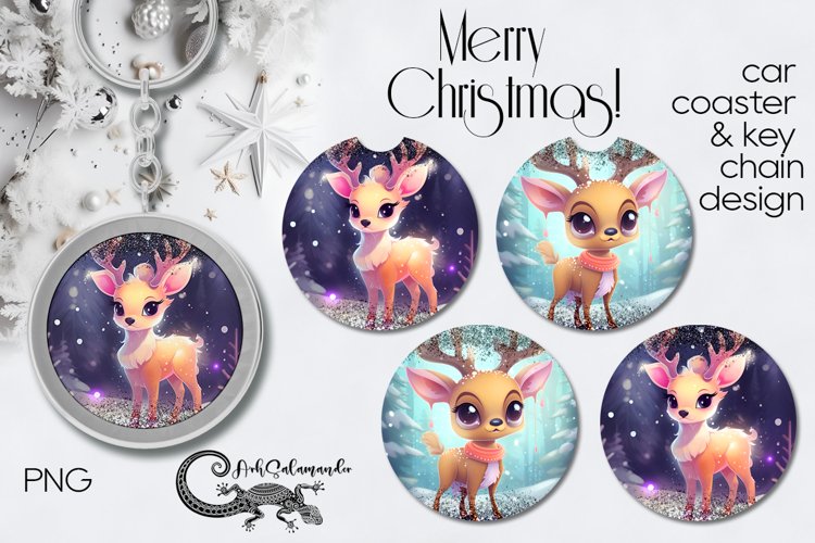 Christmas Deer | Sublimation Car coaster & key chain PLUS2