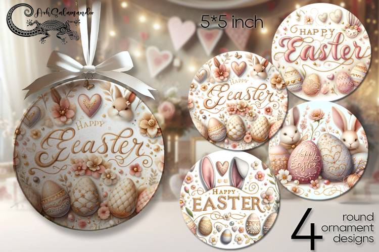 Easter rabbit | 4 round ornaments sublimation designs P2