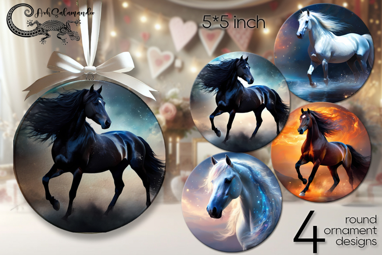 Horse | 4 round ornaments sublimation designs P2