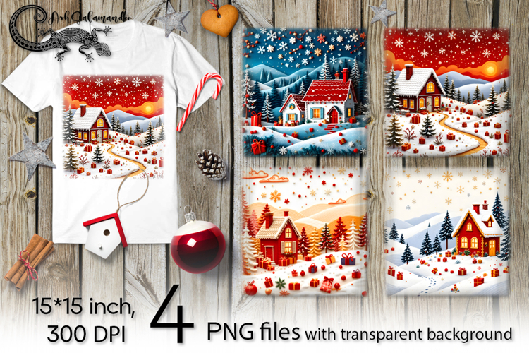 Christmas embroidery landscape | 4 PNG Sublimation designs 2