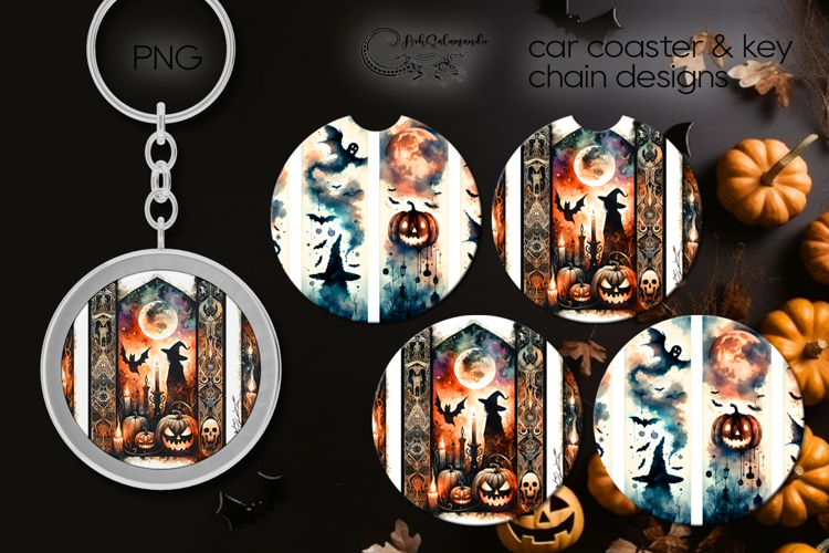 Halloween brushstroke | car coaster & key chain design P2
