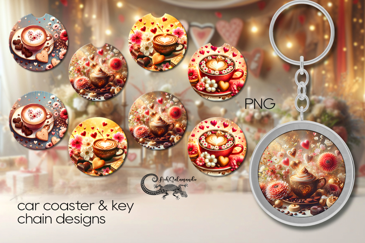 Coffee is my love | 4 Car coaster   4 key chain designs P2
