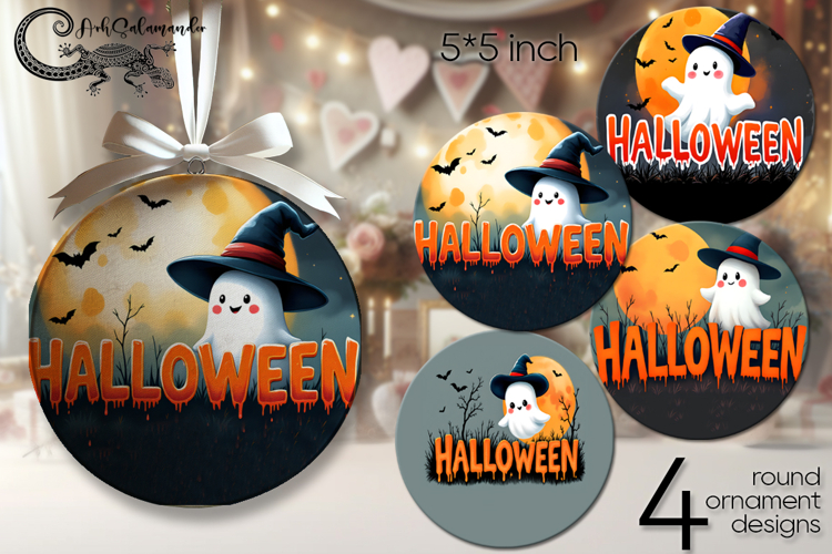 Funny ghost 2 | round ornaments sublimation design PL2
