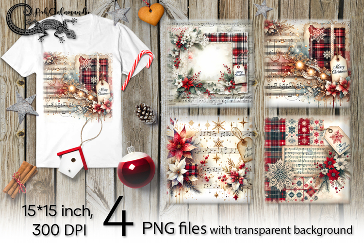 Vintage Christmas | 4 PNG retro Sublimation designs