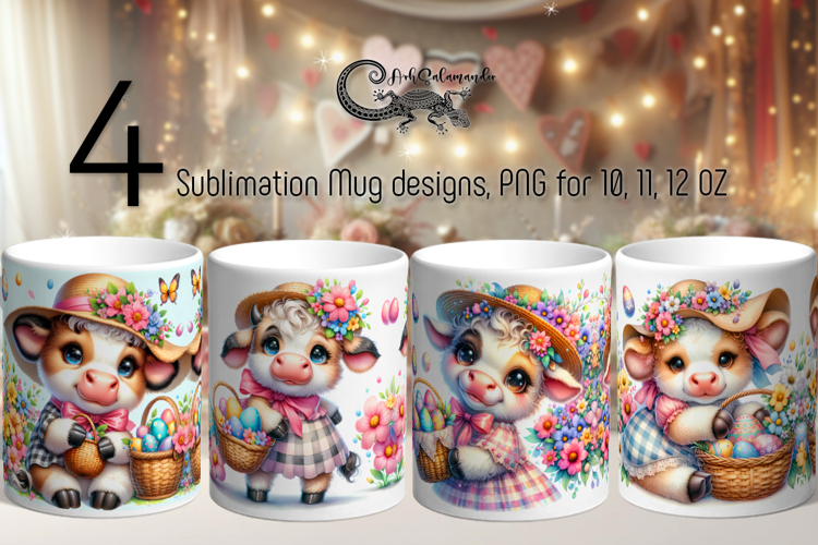 Easter cow | 4 Spring Sublimation Mug designs PLUS