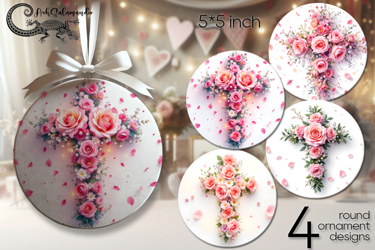 Christian cross | 4 round ornaments sublimation designs PL2