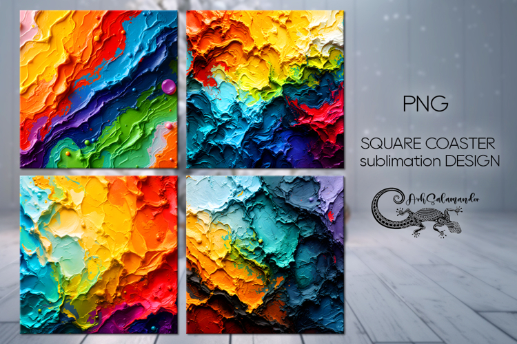 Abstract multicolor | 4 square coaster sublimation designs P