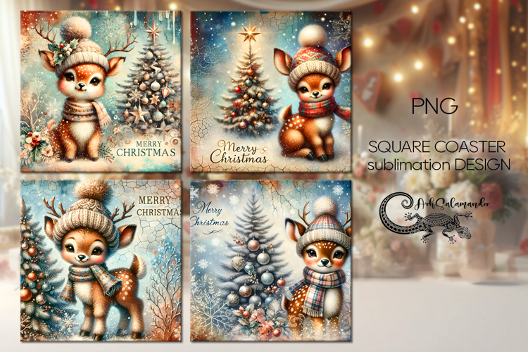 Christmas deer | vintage square coaster sublimation design 2