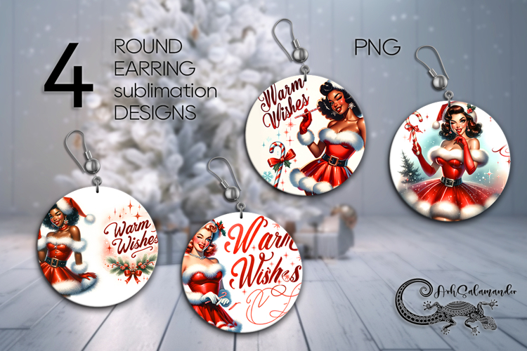 Christmas Pin up Girl | 4 xmas Round earring Sublimation P2