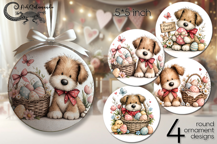 Easter animals | 4 round ornaments sublimation designs P2