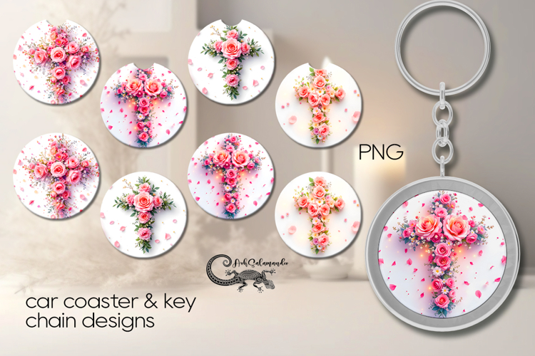 Christian Faith | 4 car coaster & 4 key chain designs P2