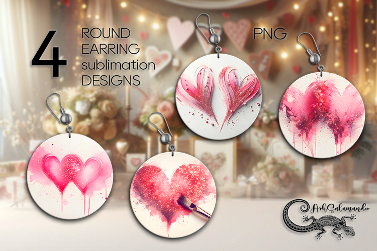 Love heart | 4 Valentine Sublimation round earring designs P