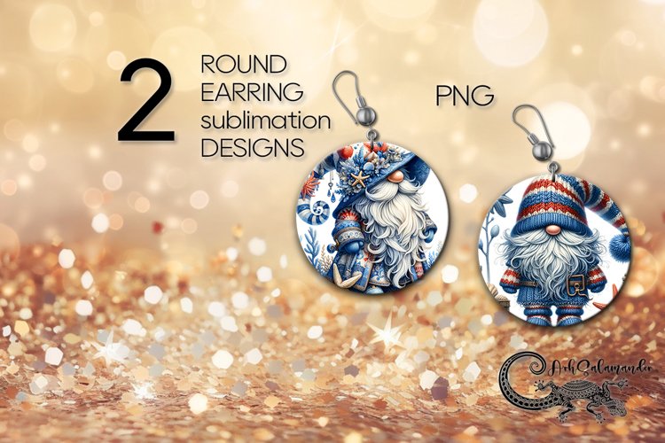 Gnome & marine | Round earring Sublimation design PLUS2 example image 1