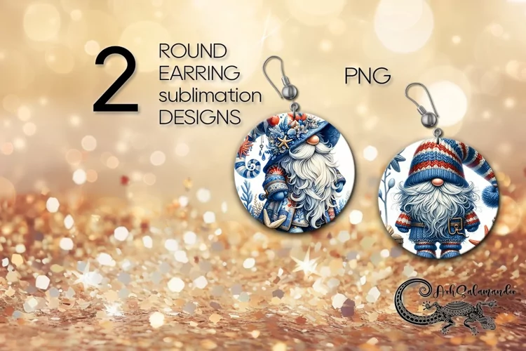 Gnome & marine | Round earring Sublimation design PLUS2
