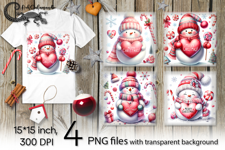 Christmas snowman | 4 Xmas PNG Sublimation designs P2