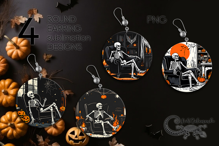 Vintage Halloween | 4 Sublimation round earring designs P2