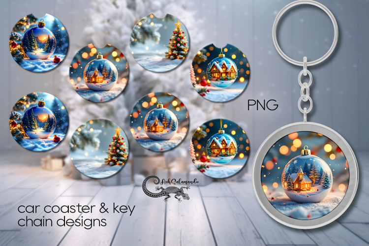 New year moods | 4 xmas Car coaster & 4 key chain designs P2