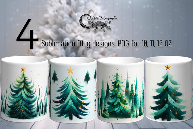 Modern Christmas tree | 4 Xmas Sublimation Mug designs PL2