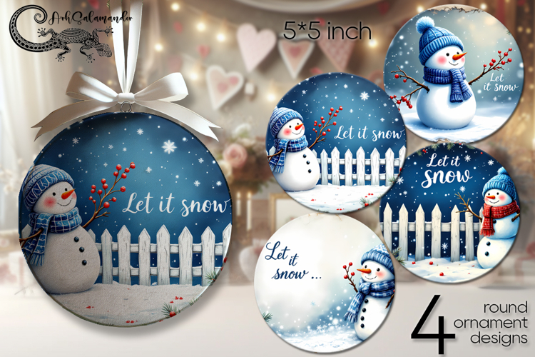 Snowman card | 4 retro Round ornaments sublimation P2