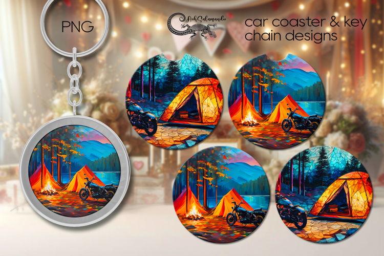 Tent in forest | coaster & key chain sublimation design PL2