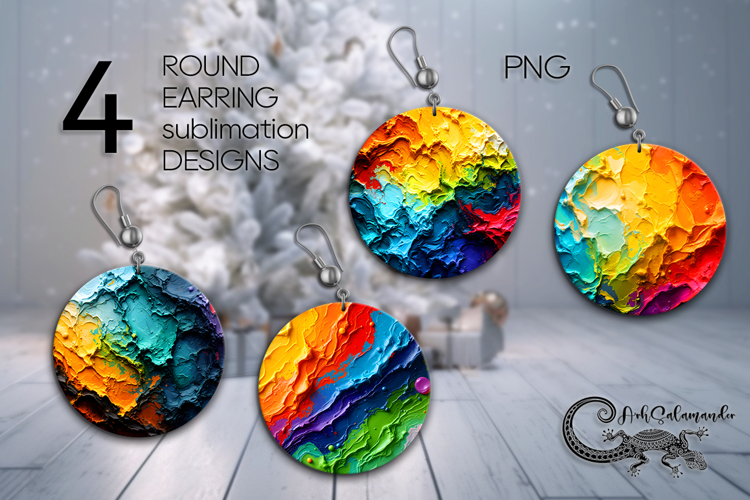 Abstract multicolor | 4 Round earring Sublimation designs P2