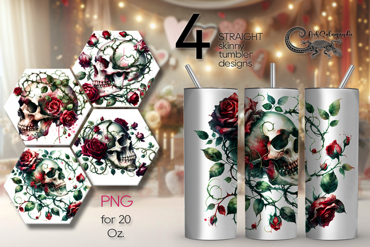 Gothic Skulls | 4 Halloween Skinny tumbler designs PL2