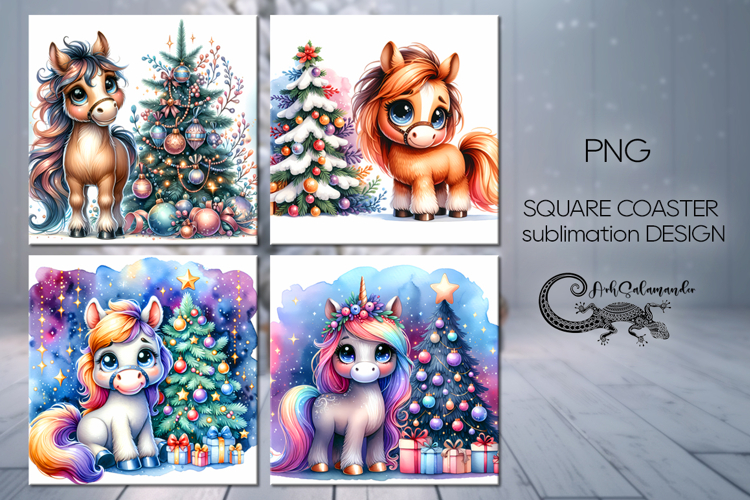 Christmas horse | 4 square coaster sublimation designs PL2