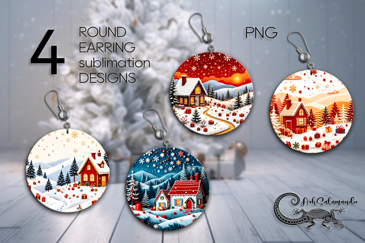 Embroidery landscape | Round earring Sublimation PL2