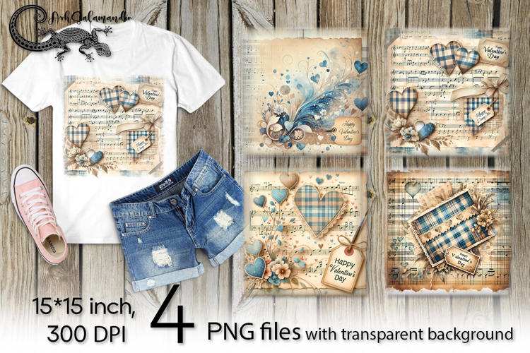 Valentine music | 4 vintage PNG Sublimation designs P2