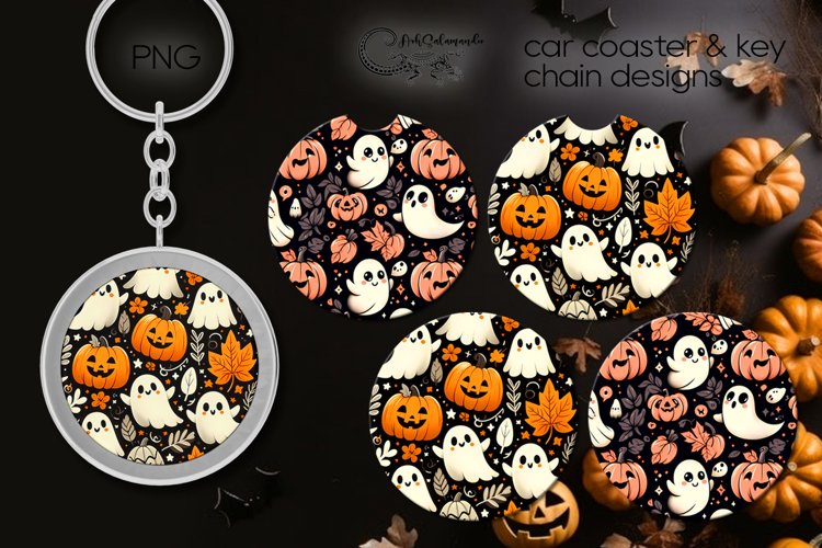 Halloween pattern | Funny Car coaster & key chain design PL2