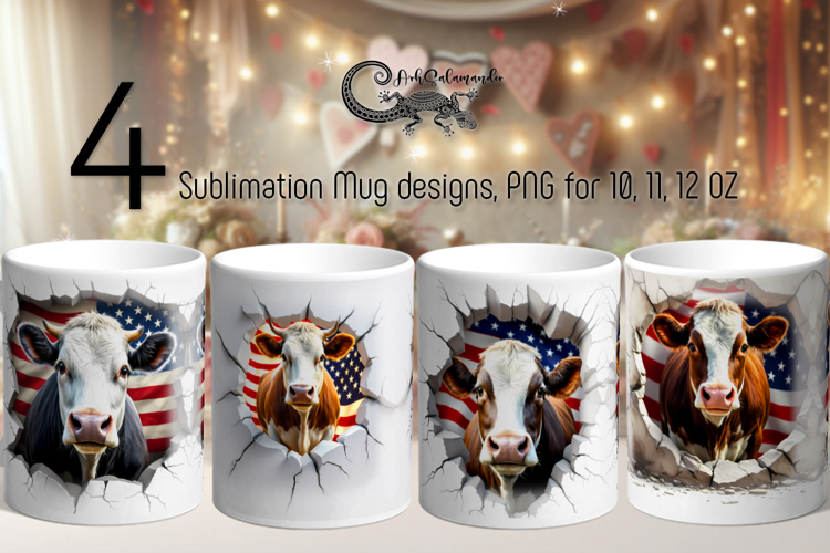 Cow & wall | 4 Mug Sublimation designs, PNG