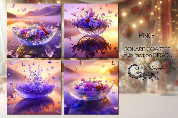 Fantasy sunset | 4 square coaster sublimation designs P2