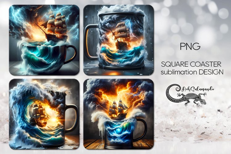 Fantasy ship | 4 square coaster sublimation designs