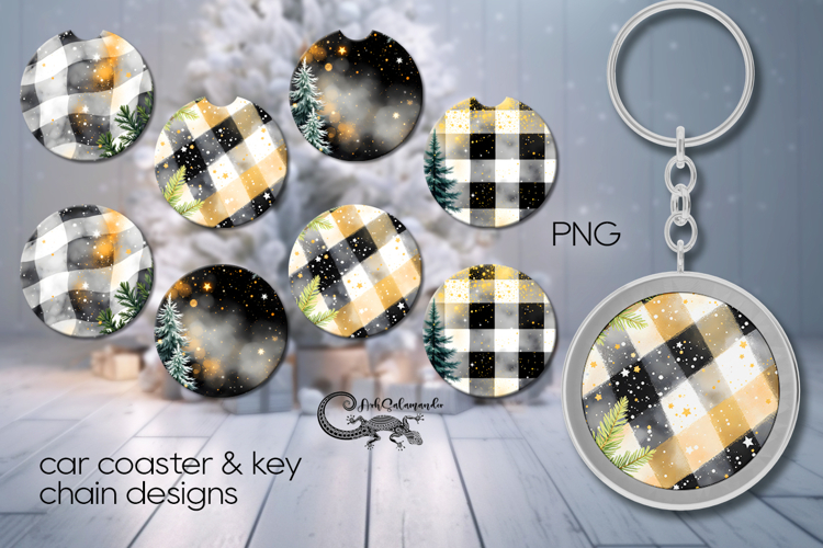Christmas plaid | 4 xmas Car coaster & 4 key chain designs 2