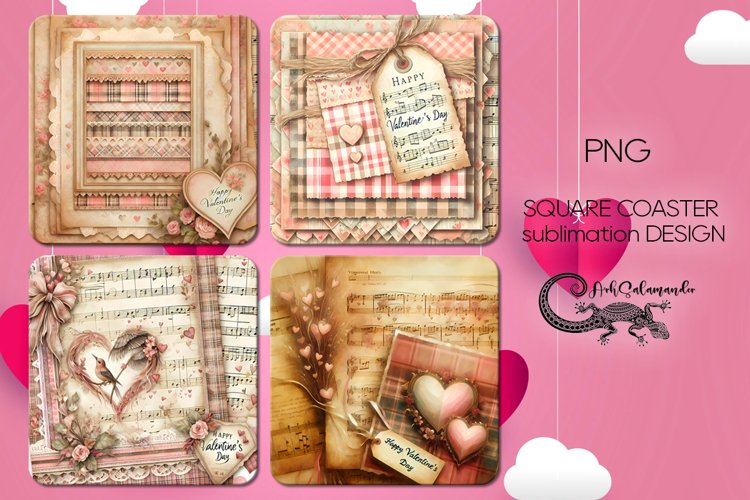 Shabby chic, vintage | valentine square coaster sublimation2