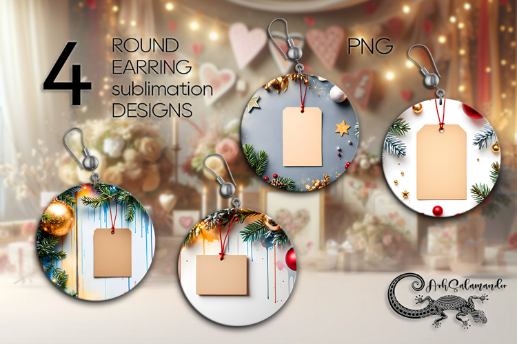 Christmas flatlay | 4 Round earring Sublimation designs P2 example image 1