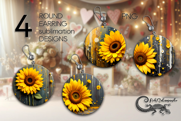 3D flowers | 4 Round earring Sublimation designs P2