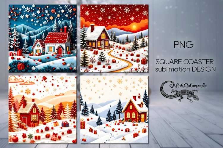 Embroidery landscape | 4 xmas square coaster designs P2