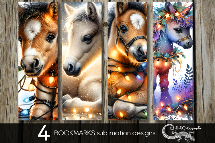 Christmas horse & garland| bookmarks sublimation design PL