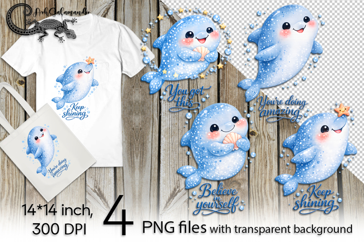 Inspiring inscription dolphin | 4 PNG Sublimation designs