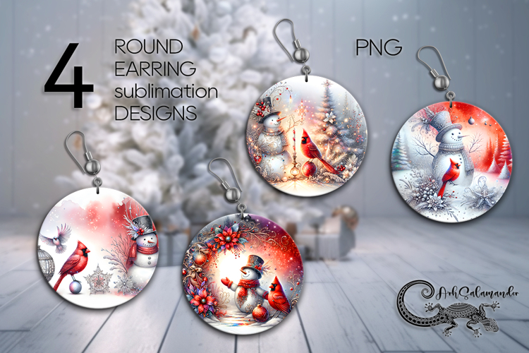 Cute Snowman | Xmas Round earring Sublimation designs PLUS2