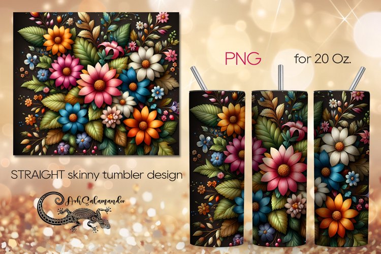Flowers, black background | tumbler Sublimation design PLUS2