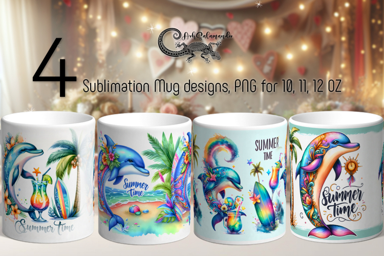 Beach, summer time | 4 Sublimation Mug designs PL2