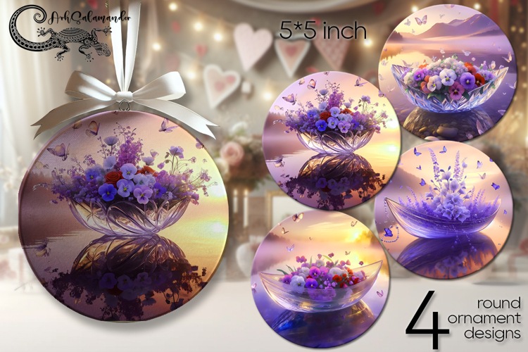 Fantasy sunset | fairy watercolor round ornaments design P2