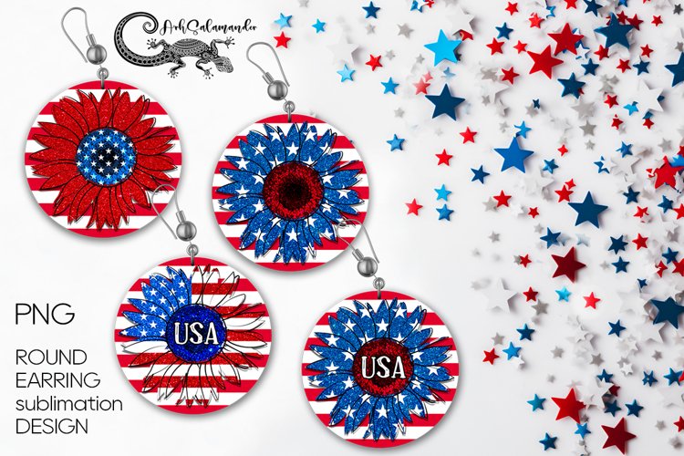 Patriotic USA | Sublimation round earring design PLUS2